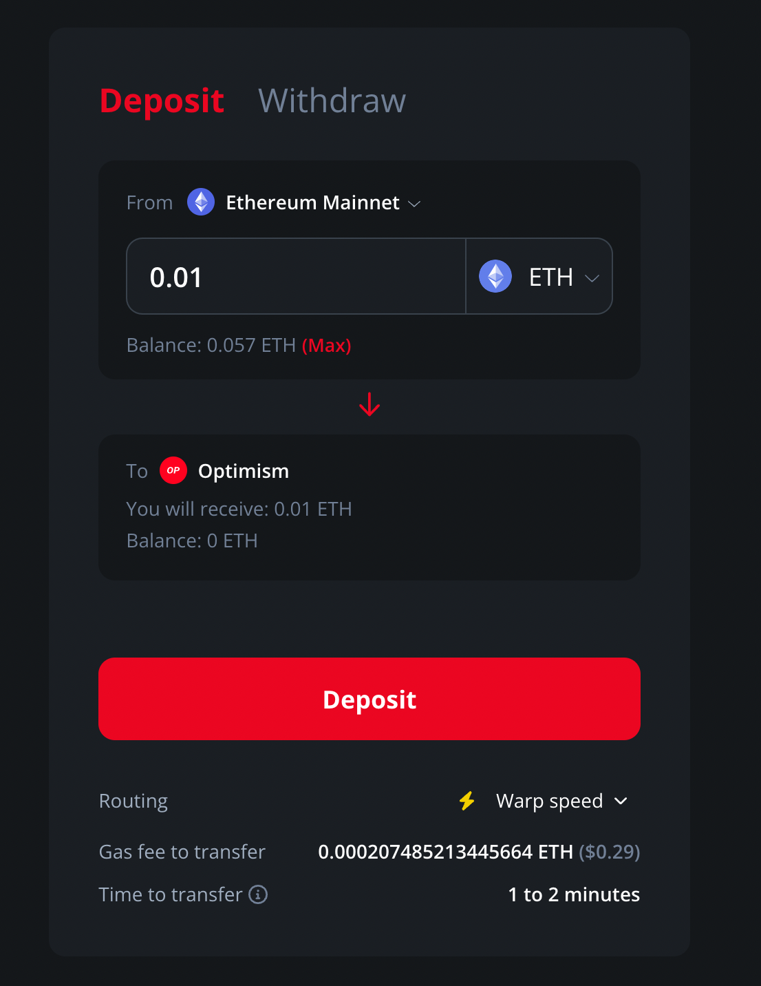 Optimism으로 ETH 전송 — Steemit
