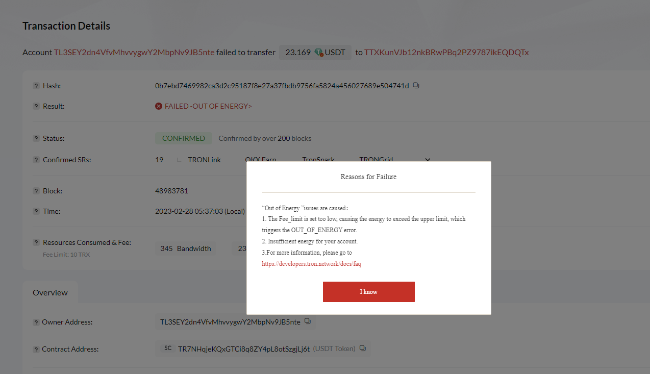 How to Fix FAILED-OUT OF ENERGY in TRON Smart Contract Transfer — Steemit