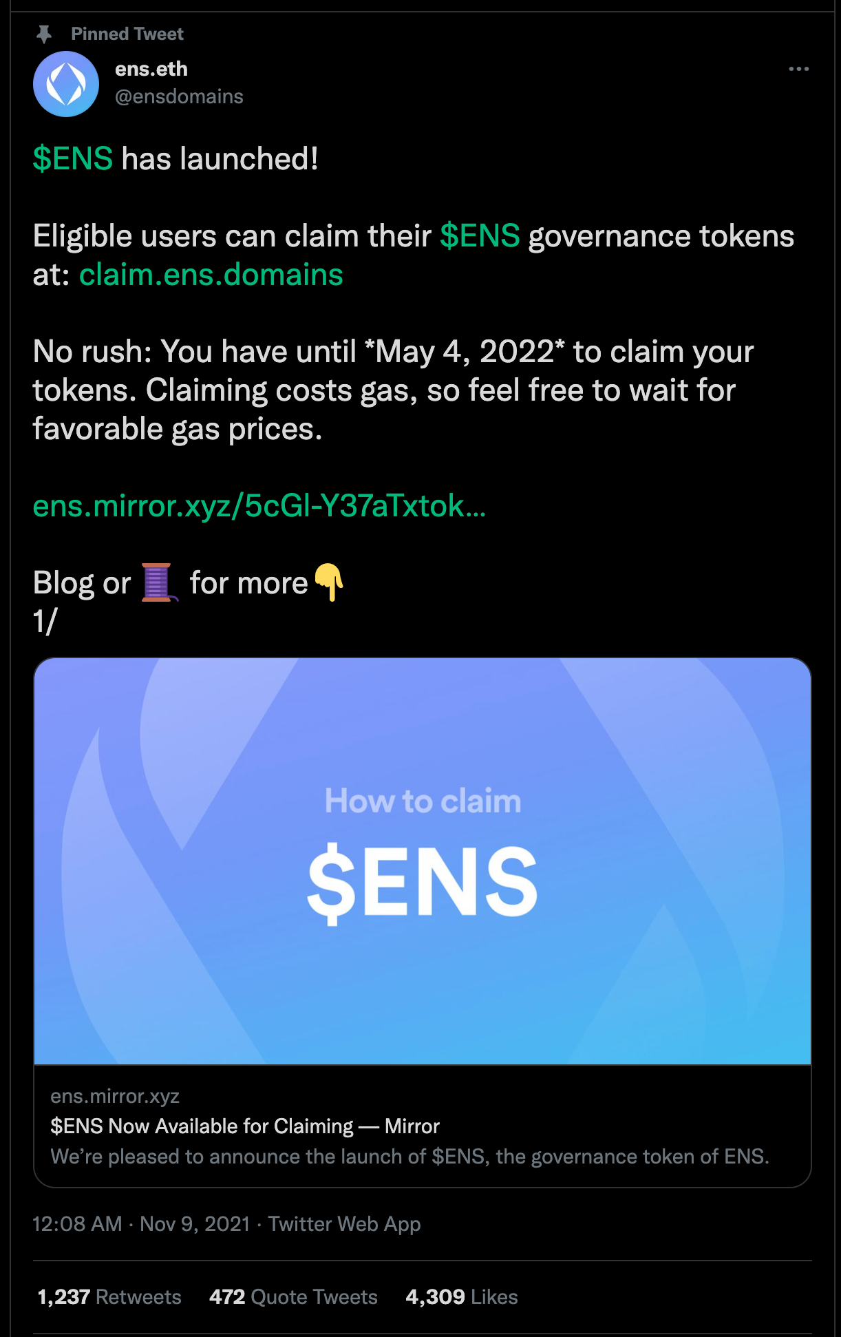 역대급 에어드랍이 하나너! ENS 에어드랍 — Steemit