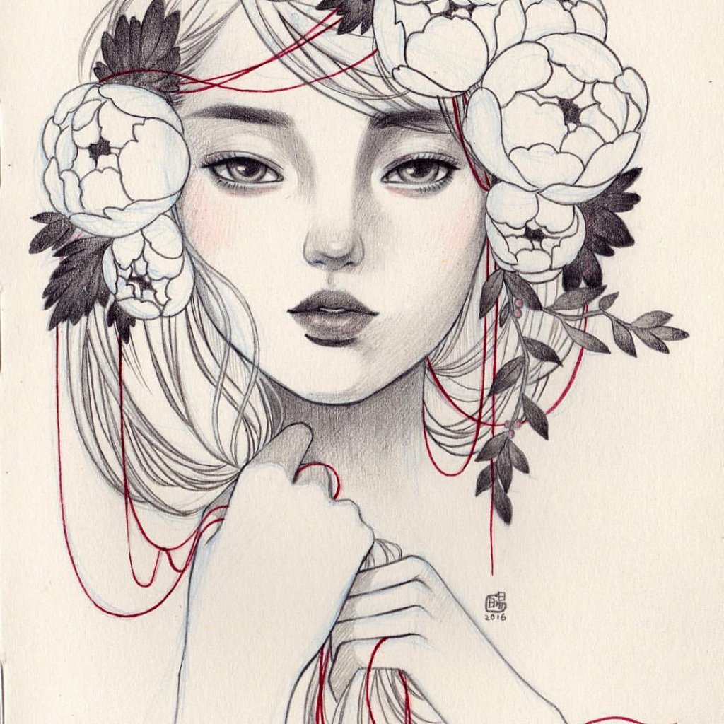 Today I have tried to draw this flower crown lady who is so beautiful #18 —  Steemit, image size:1024x1024