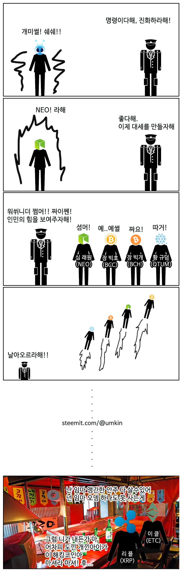 대륙의 파워를 얻은 코인들이 날아가고 리플은 또 술먹는 만화 — Steemit