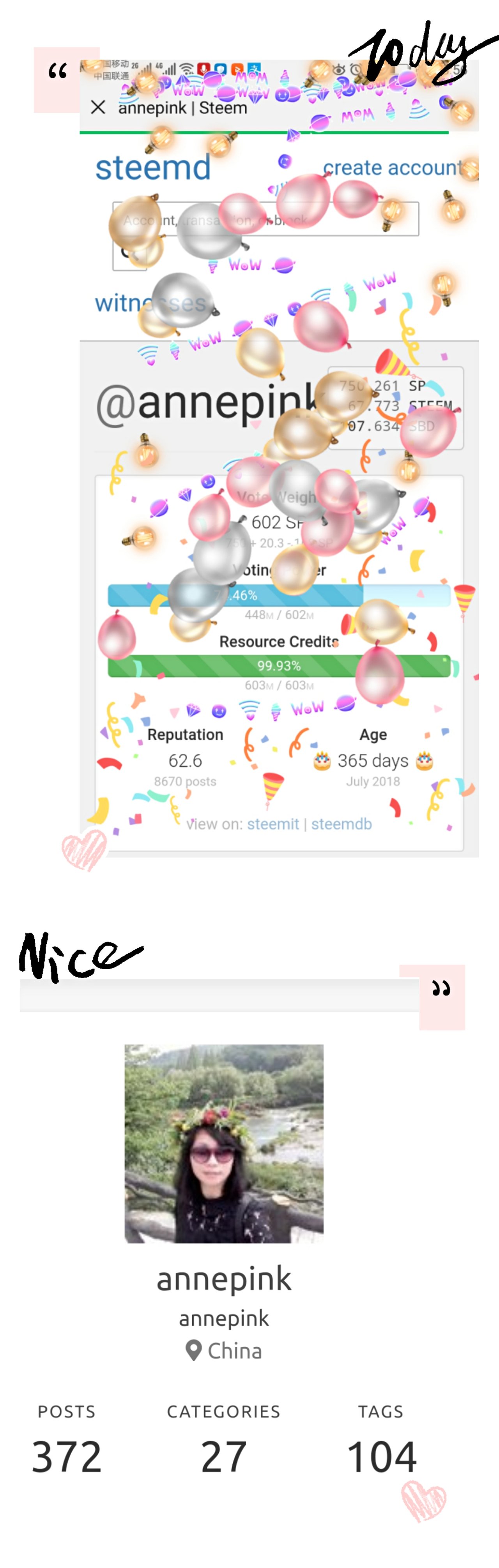 👒 annepink六月小结🎀 &amp;💜STEEM一周年🥂