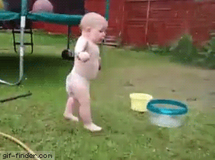 Cute Baby funny reaction to the cold water from the sprinkler — Steemit
