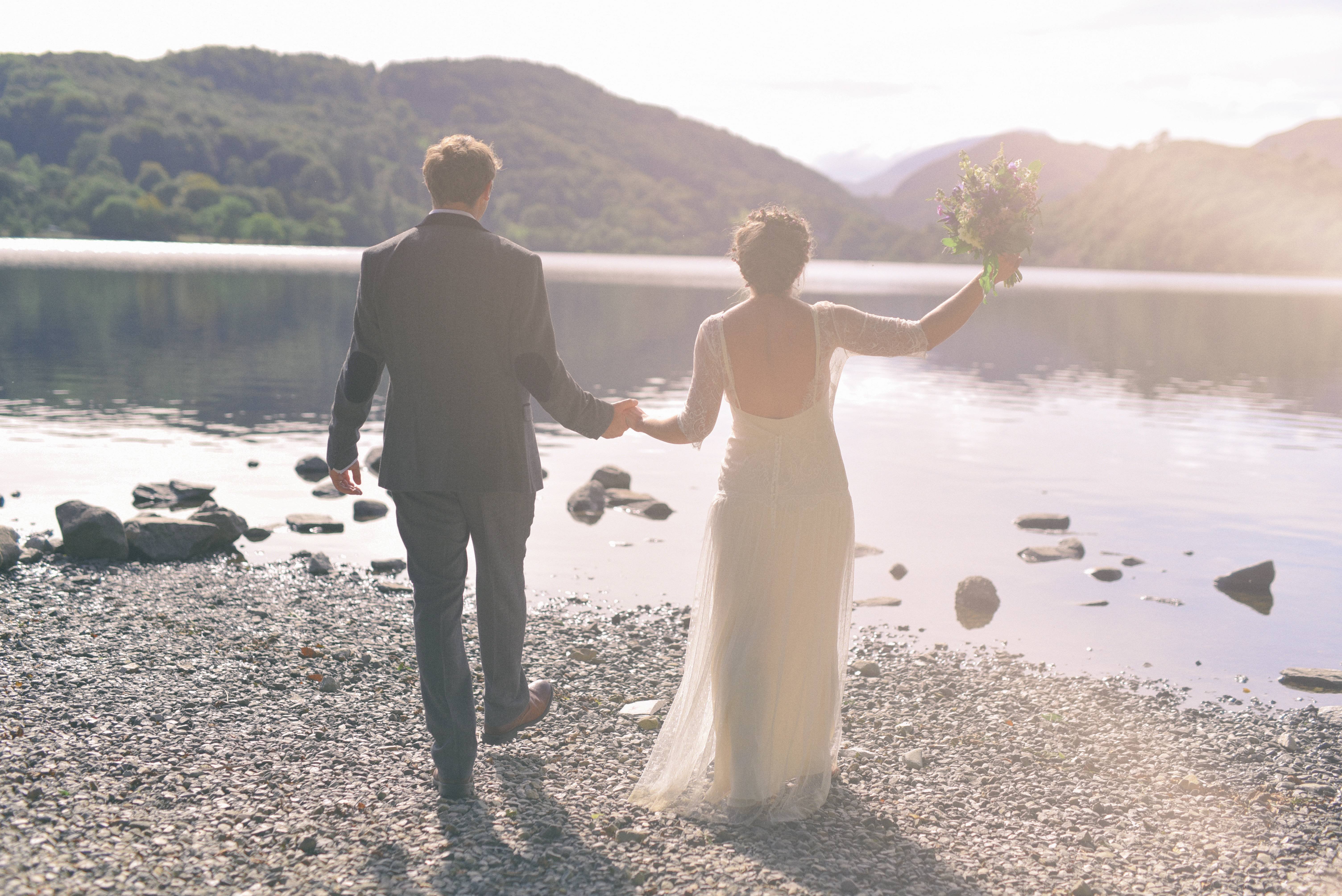 Wedding couple by the lake