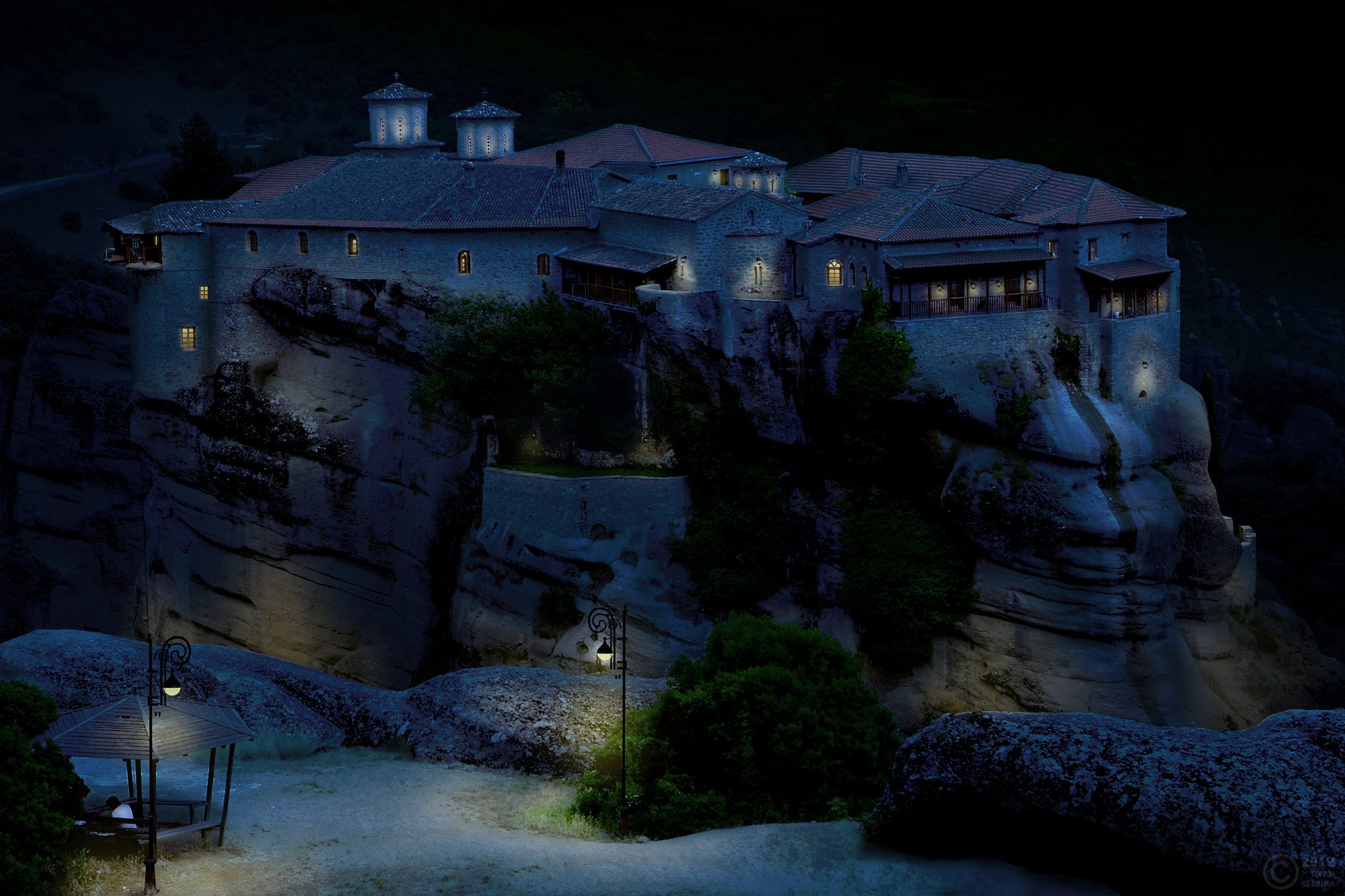 Meteora Varlaam Creatively Lit up at Night