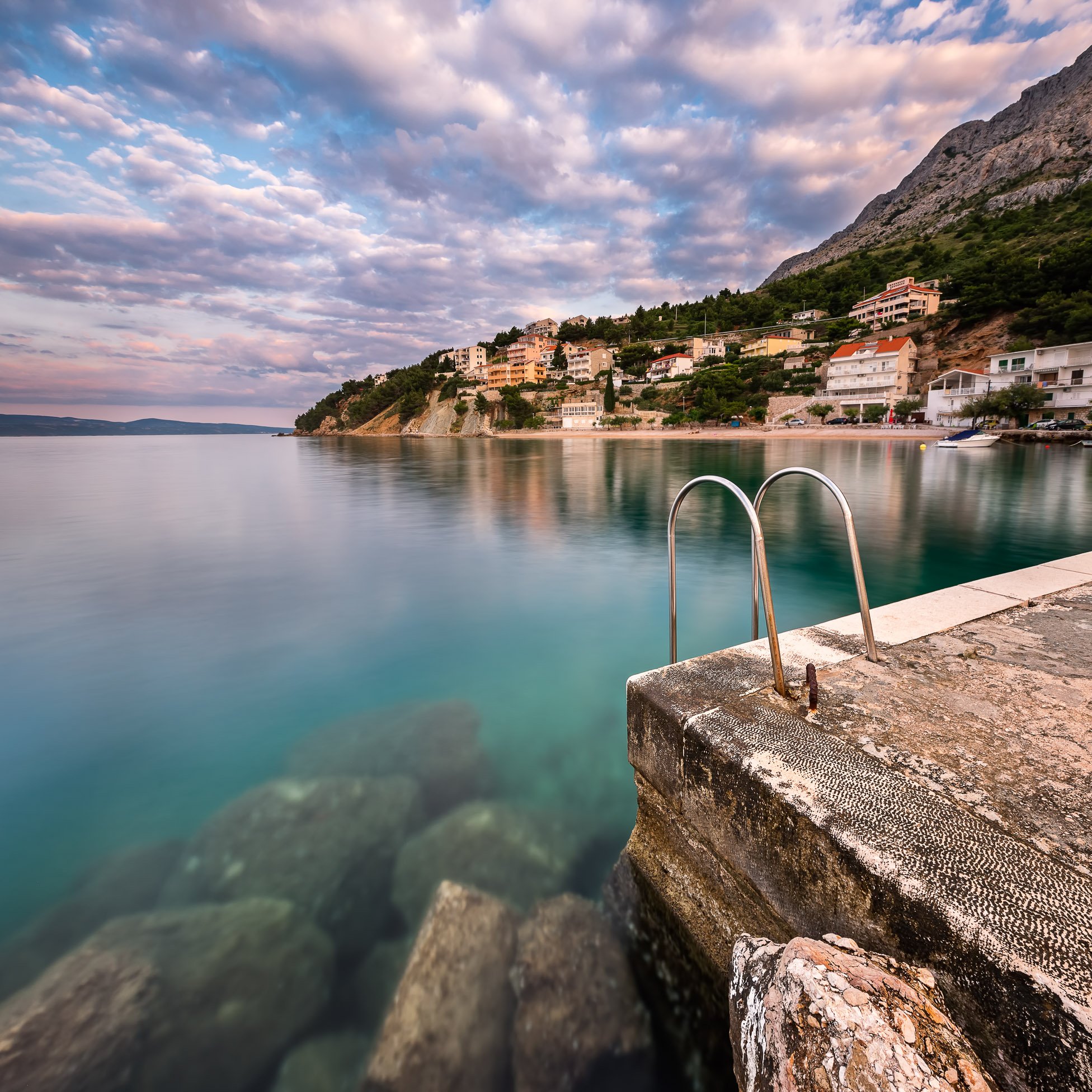 Stone Jetty in Small Village near Omis at Dawn, Dalmatia, Croatia