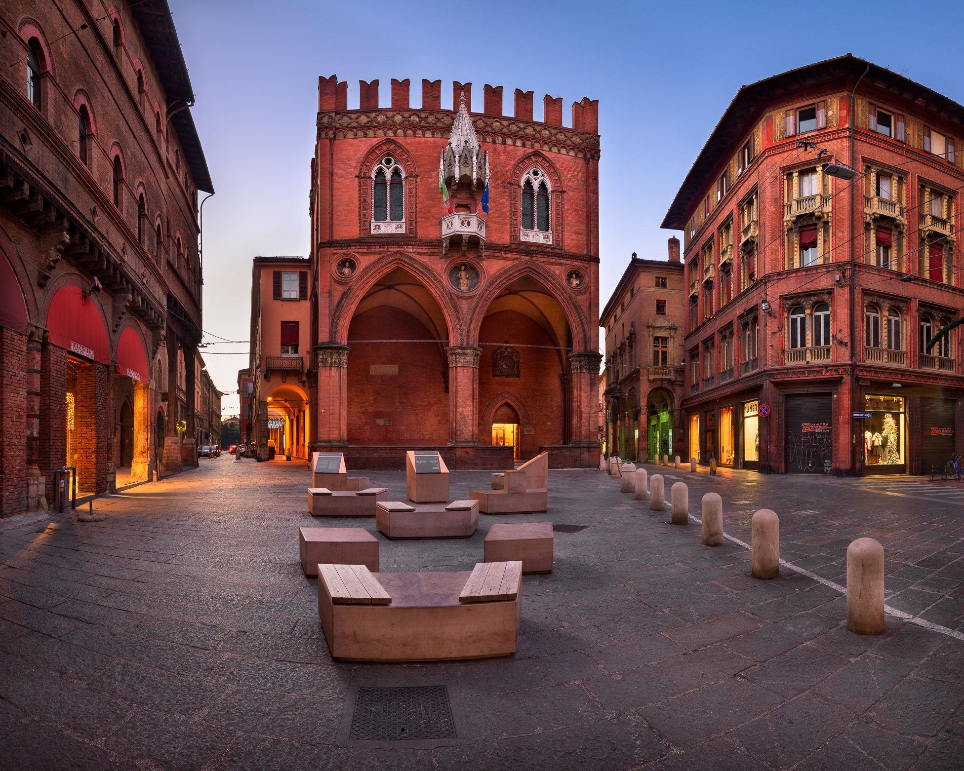 Piazza della Mercanzia in the Morning, Bologna, Emilia-Romagna, Italy