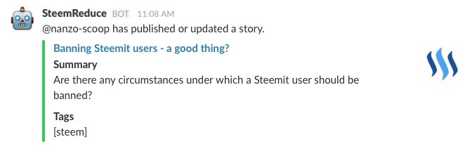 Slack new story message