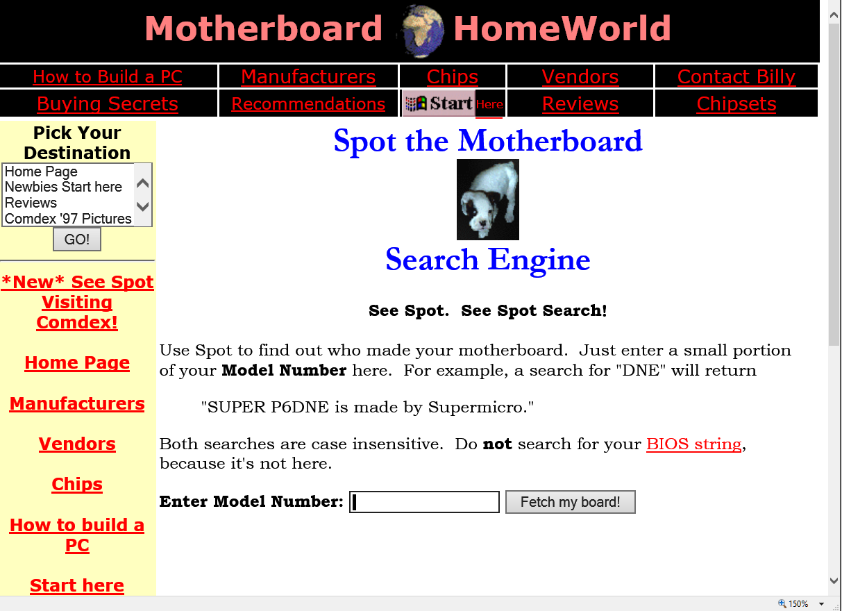 Spot the Motherboard search engine in 1997