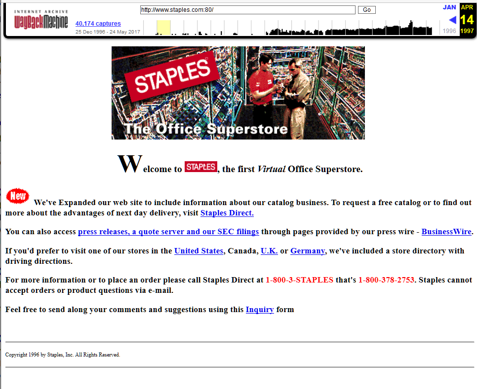 Staples website in 1997