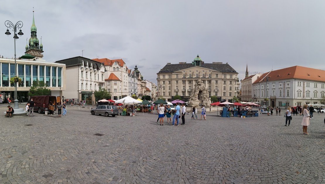 A panorama shot of the Vegetable Market in Brno