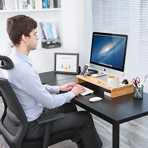Mics Bamboo Wood Monitor Stand Computer Riser With Storage With A Slim Modern Design This Mics Bamboo Monitor Stand Looks Great On Any Desk It Not Only Raises The Up Off To Promote Better