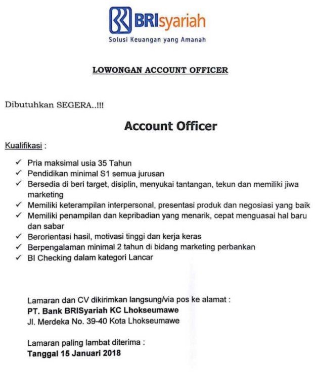 Lowongan Kerja Terbaru Hari Ini Lhokseumawe Januari 2021 Semua Perusahaan / Lowongan Kerja Pt ...