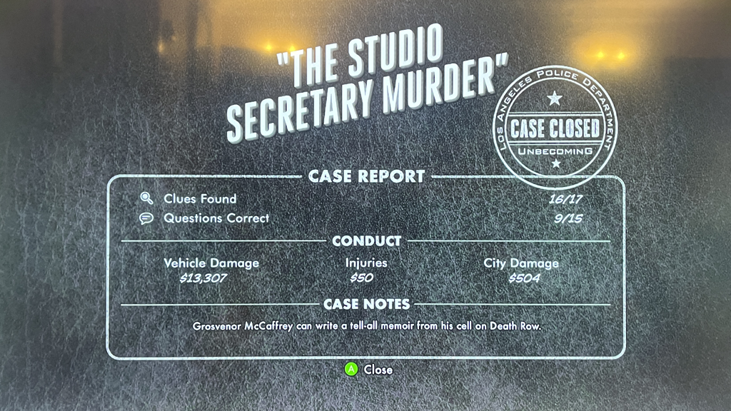 LA Noire Car Case Report Screenshot on Xbox 360