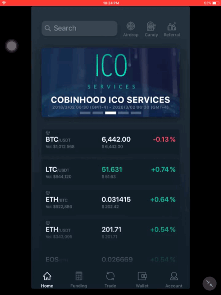 Cobinhood, Cryptocurrency, Decentralization, Blockchain Technology, Finance, Crypto Exchange, iOS app