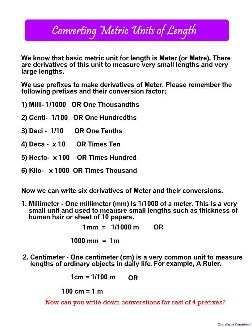 4th Grade Math Metric Units Of Length Conversions
