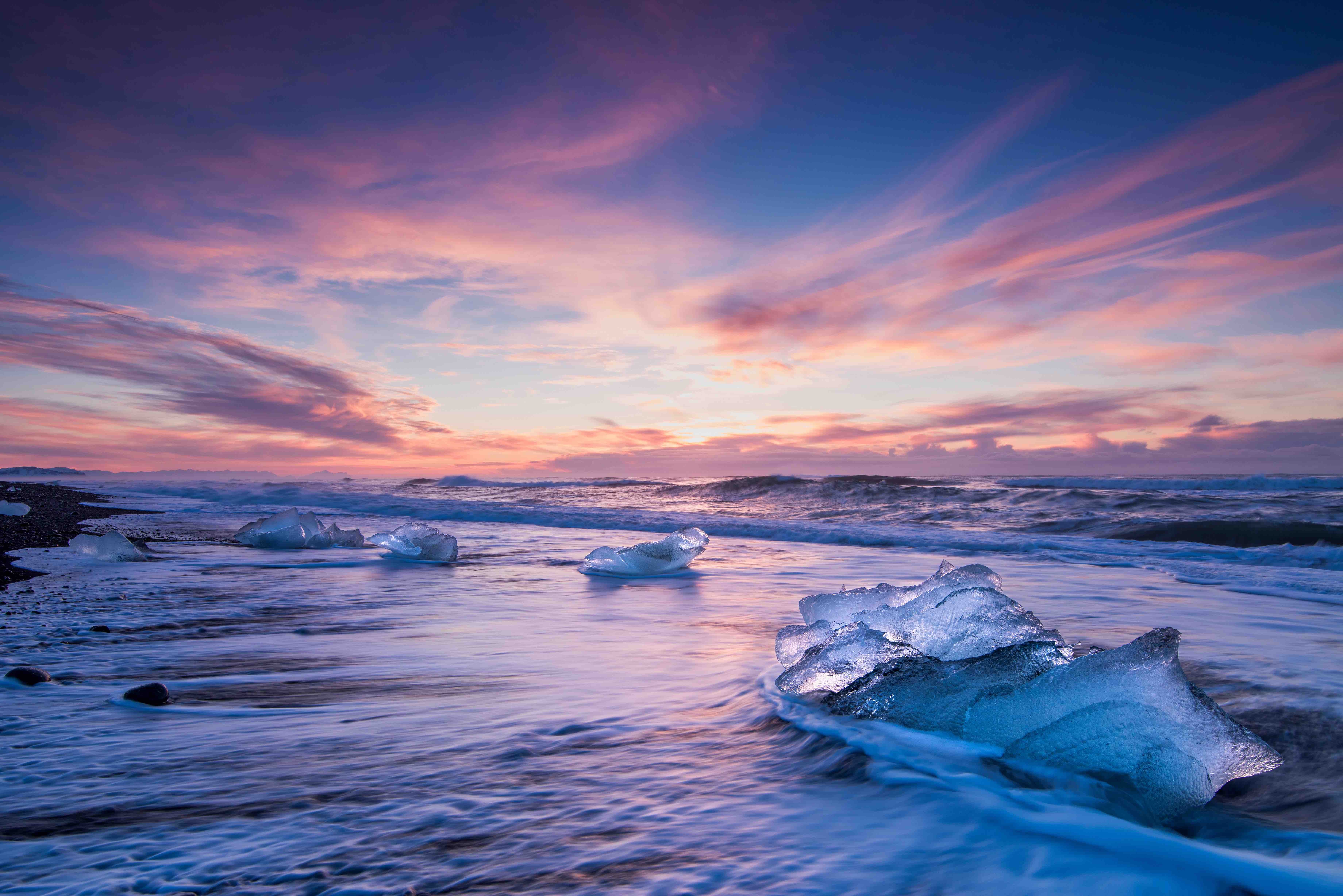 Beautiful Sunset On Diamond Beach In Iceland アイスランドのダイヤモンドビーチの夕焼け Steemkr