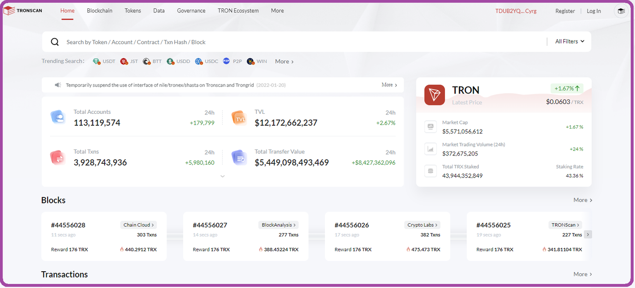 Basics of Tron (Part 21) : The Interface of TronScan