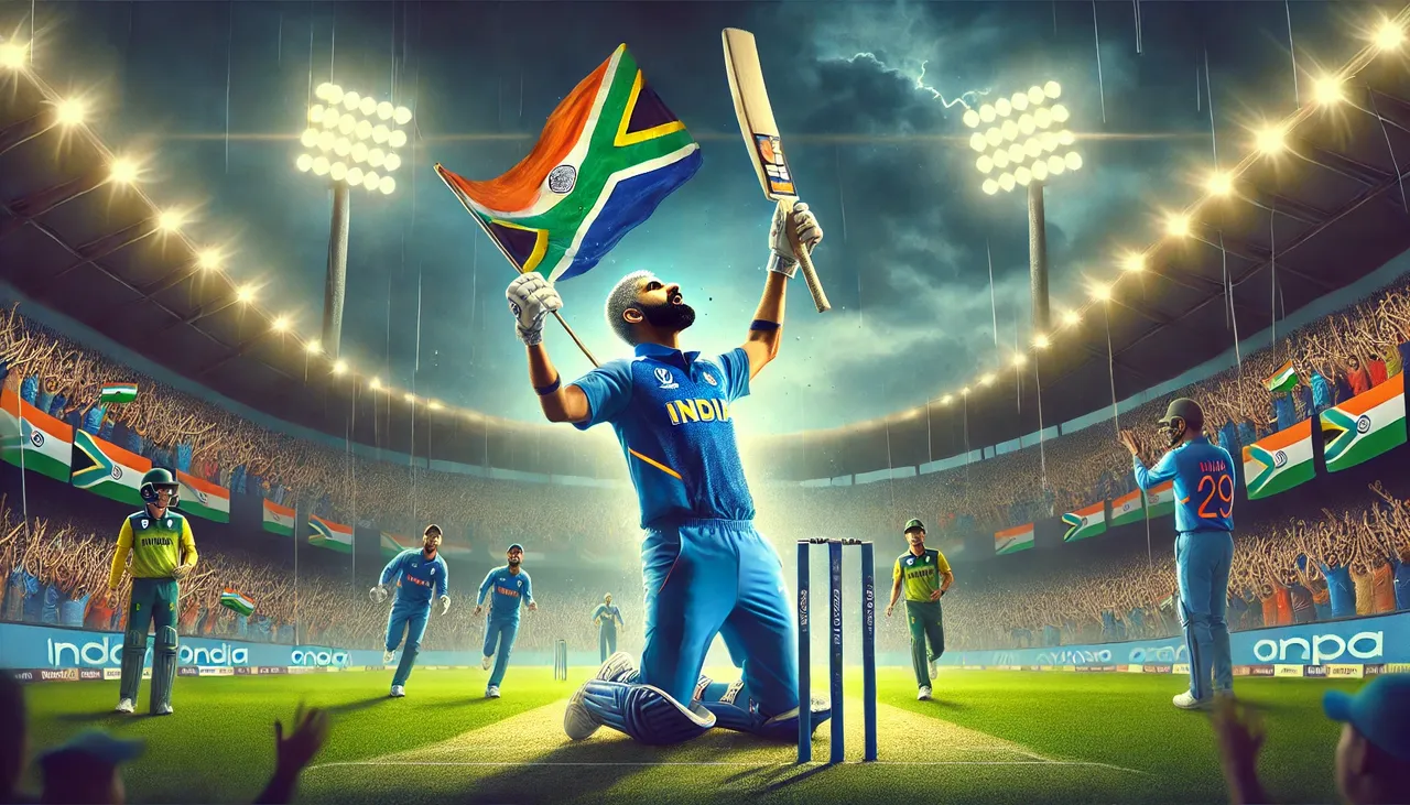 DALL·E 2024-11-15 00.08.11 - A dramatic and energetic scene showcasing Tilak Varma celebrating his incredible century in the third T20I series between India and South Africa. Depi.webp