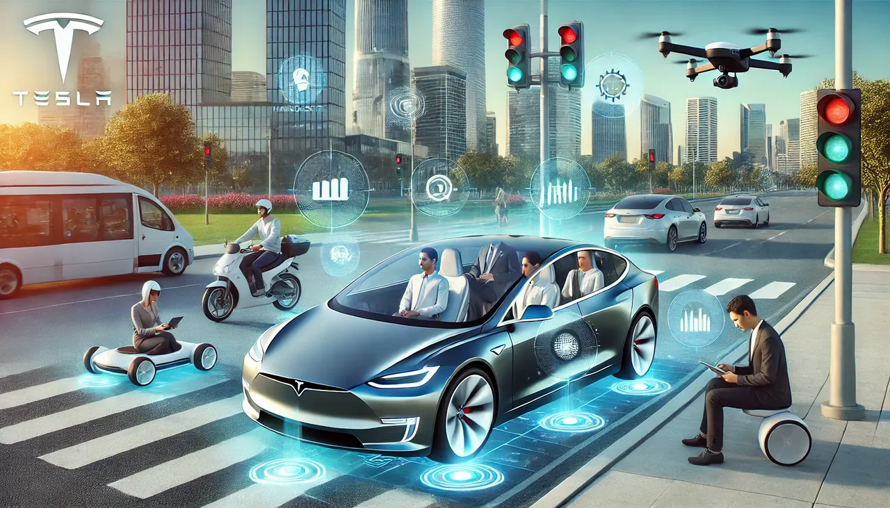 DALL·E 2024-11-15 09.26.38 - A futuristic cityscape featuring sleek, modern electric vehicles equipped with advanced sensors and cameras navigating the roads autonomously. Highlig.webp