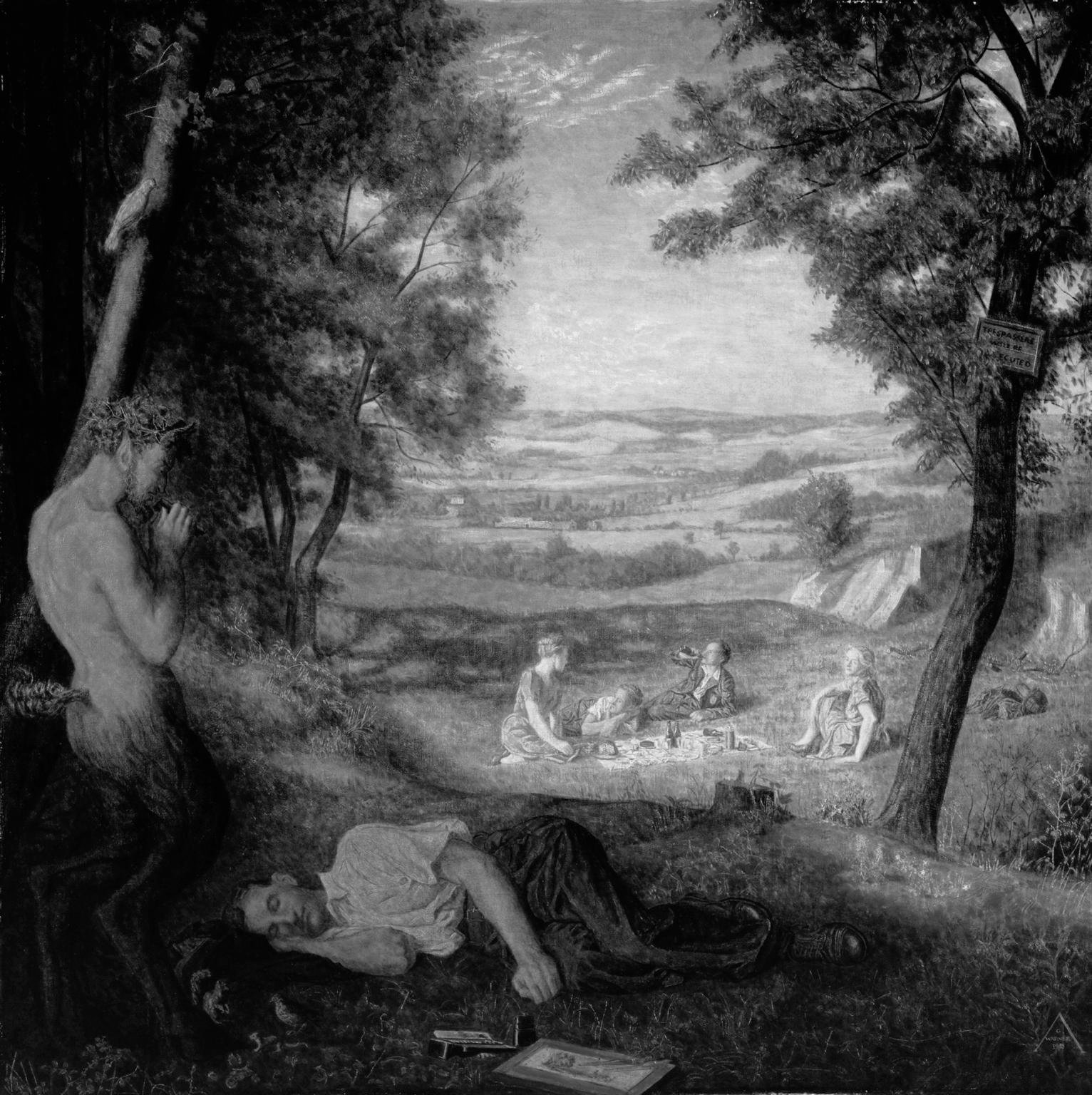 Picnic at Wittenham by George Warner Allen grey Scale.jpg