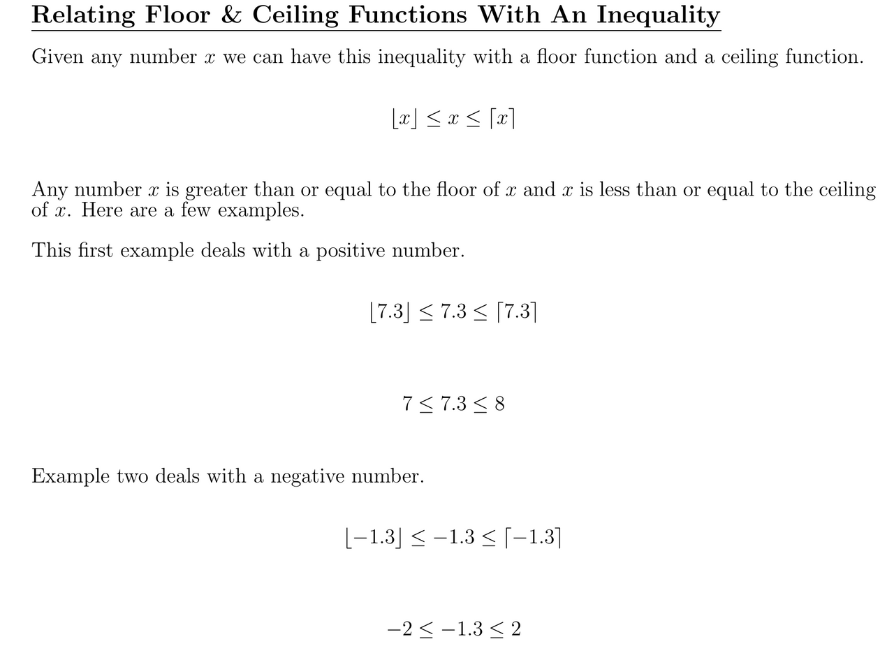 Floor Ceiling Functions Of Numbers