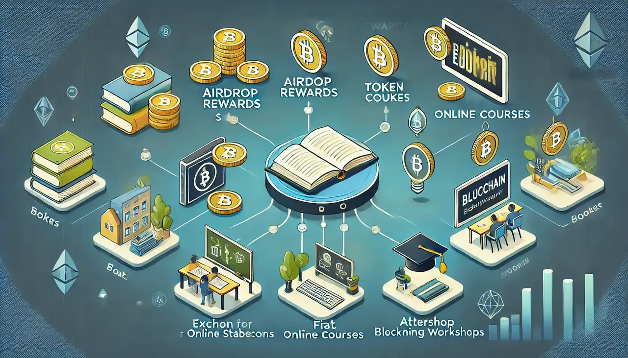 DALL·E-2024-12-10-23.02.32-An-infographic-depicting-how-airdrop-rewards-can-fund-education.-The-visual-shows-a-flow-of-tokens-being-used-to-purchase-books-enroll-in-online-cour-1.webp