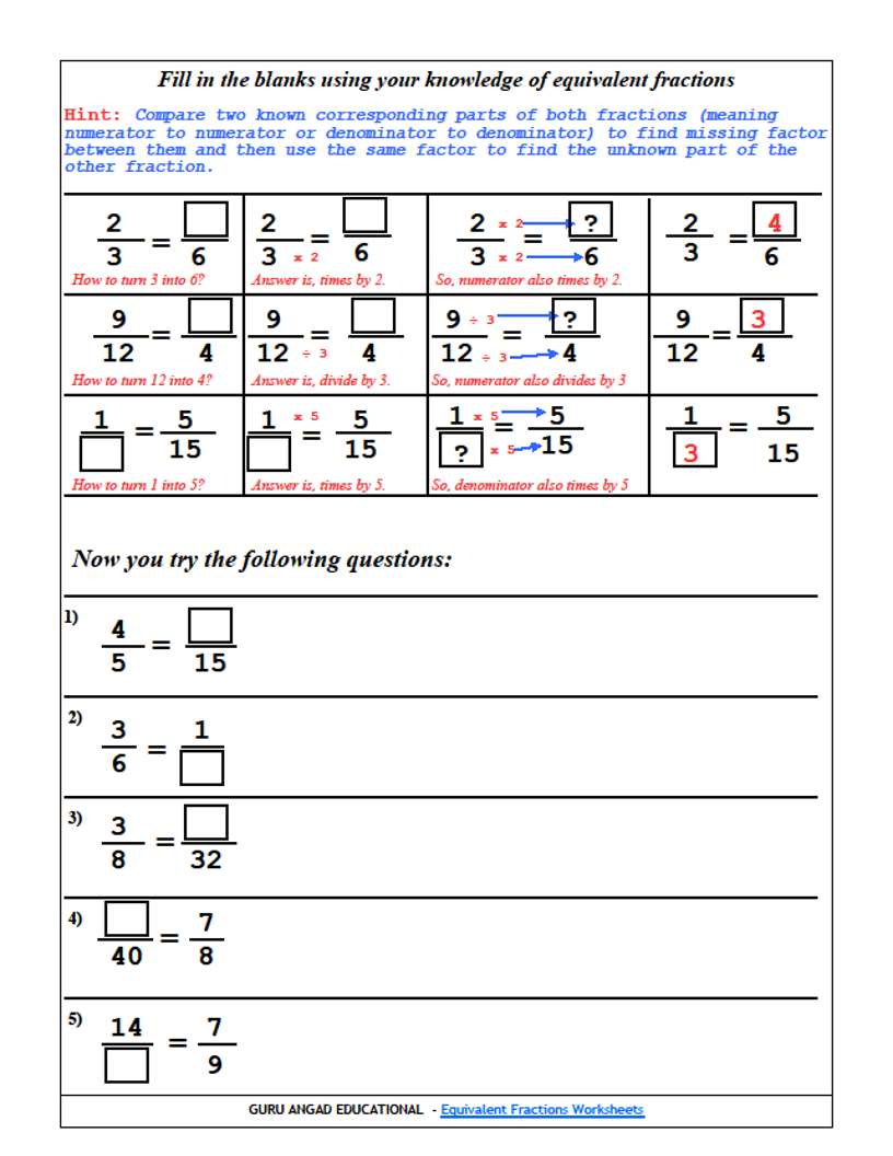 4th grade math equivalent fractions worksheets steemit