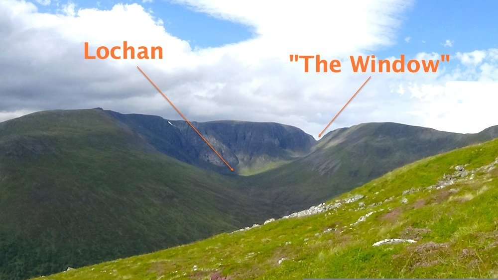 12 View of the coire, cliffs and the Window, with arrows.jpg