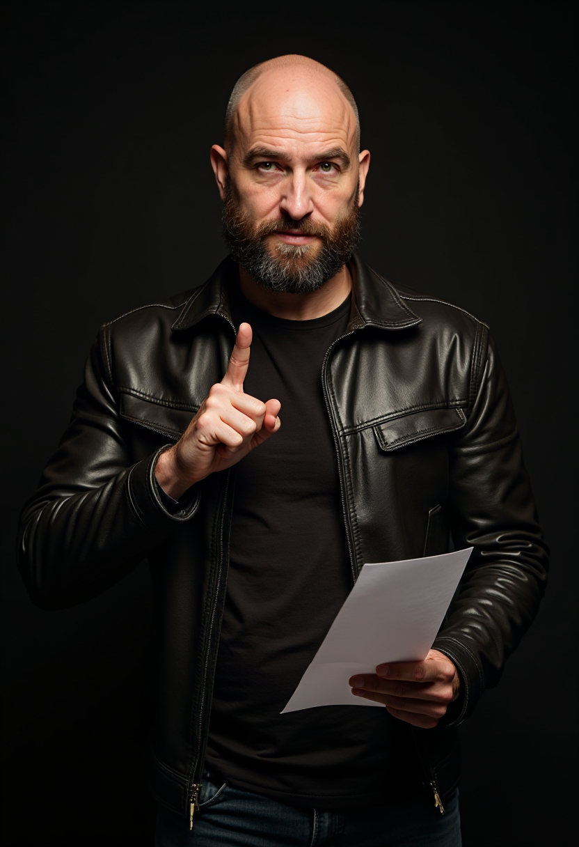 A Sturdy Bald Man, In An Open Leather Jacket, Poin (2).png