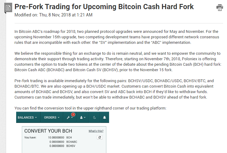 Pre-fork trading for upcoming bitcoin cash hard fork