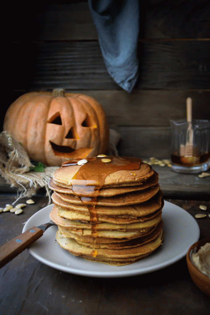 Honey Whole Wheat Pumpkin Pancakes with Maple Cinnamon Butter!.gif