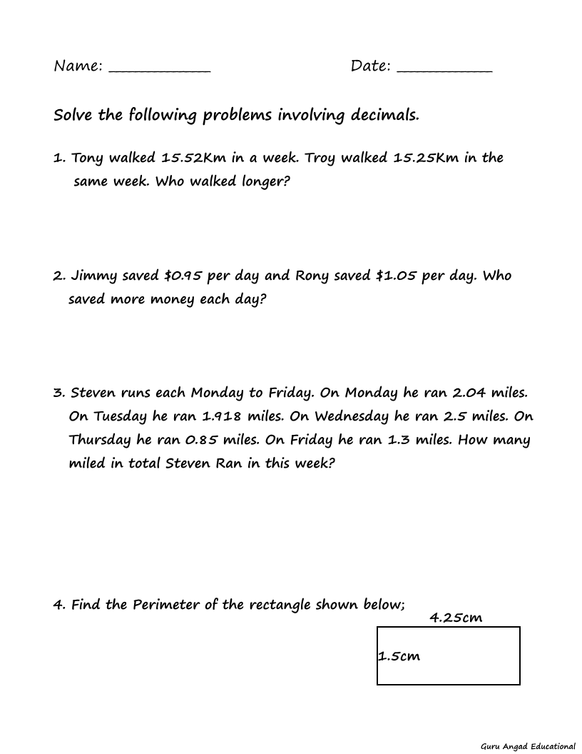 22TH GRADE MATH - DECIMAL WORD PROBLEMS — SteemKR In Decimals Word Problems Worksheet