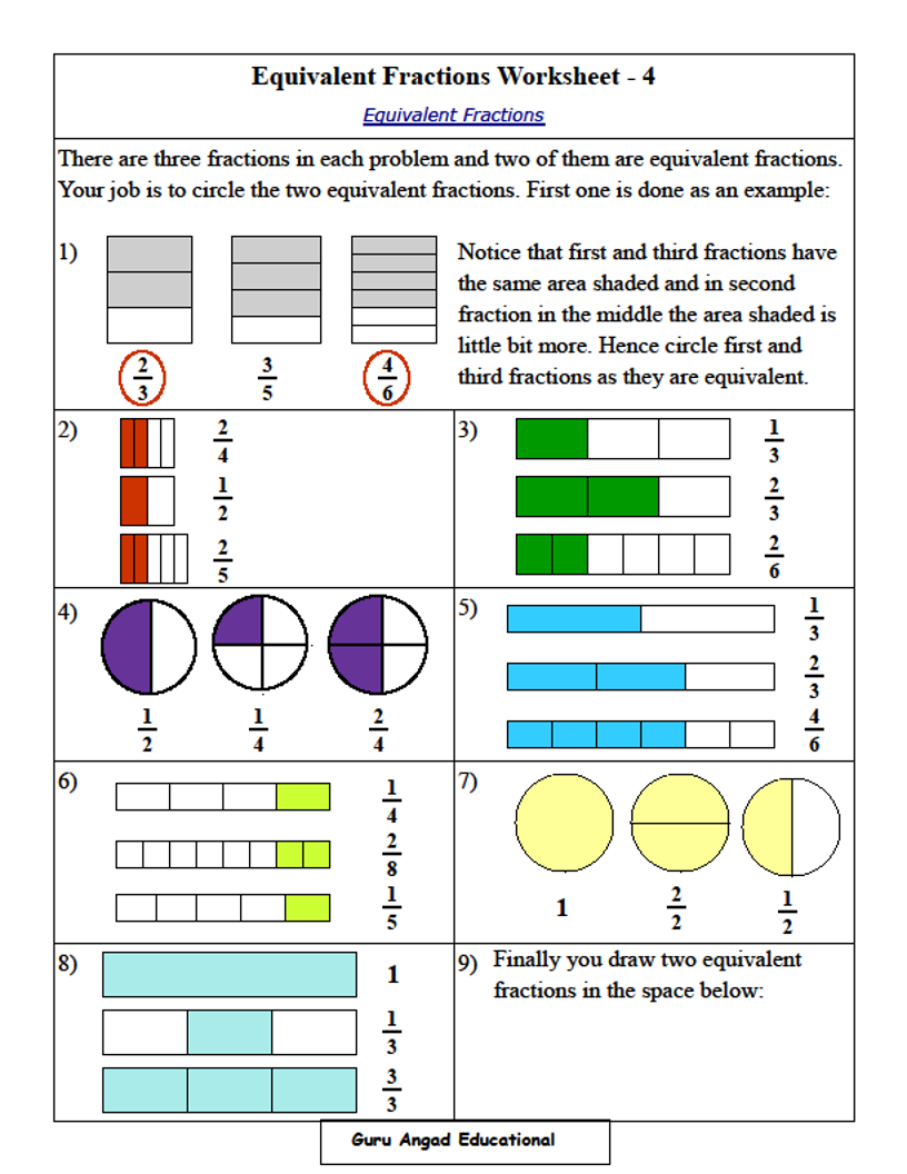 Free Printable Equivalent Fractions Worksheets For 4th Grade