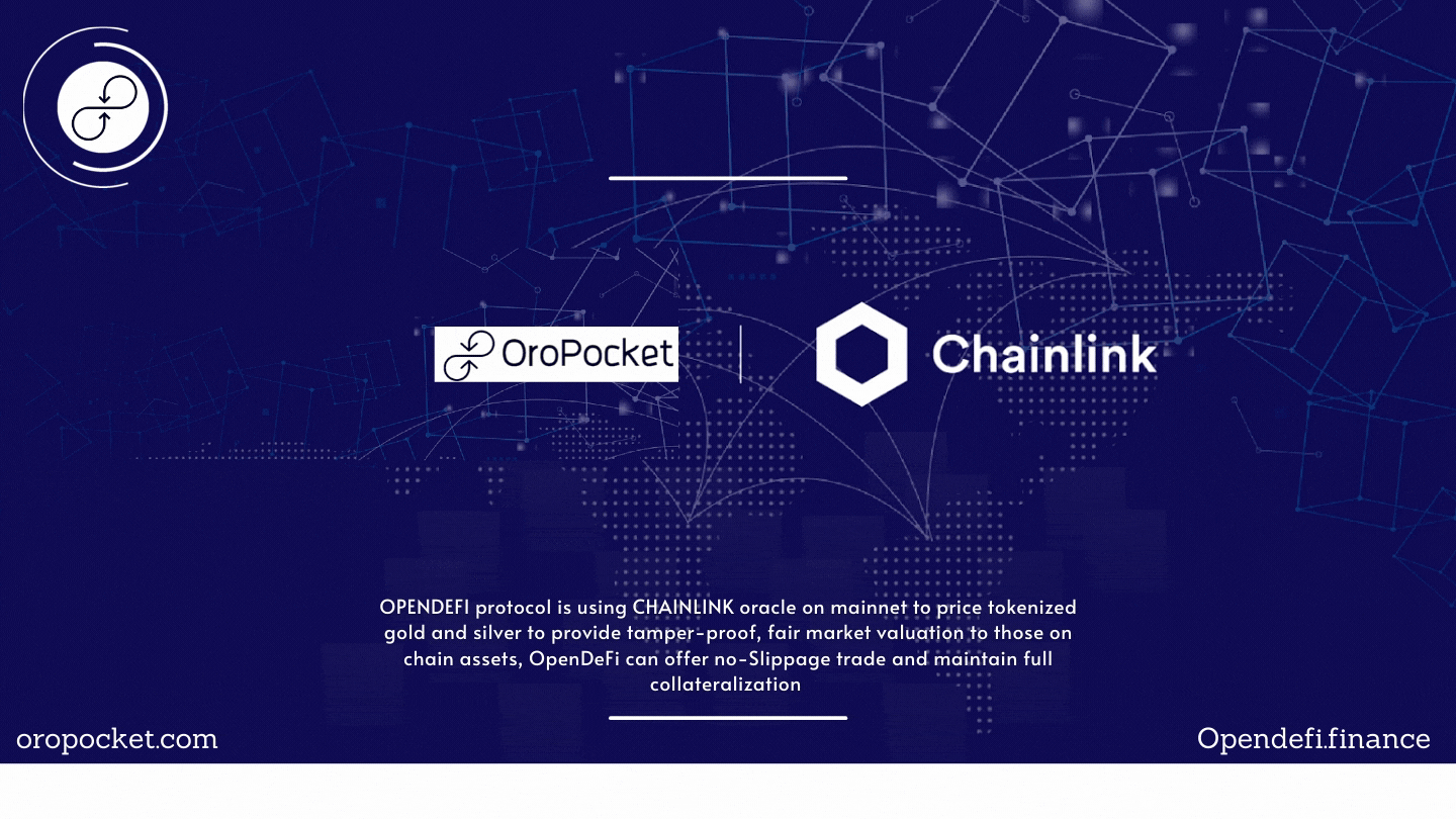 Opendefi protocol is using chainlink oracle on mainnet to price tokenized gold and silver to provide tamper-proof, fair market valuation to those on chain assets, OpenDeFi can offer no-Slippage trade and maintain ful.gif