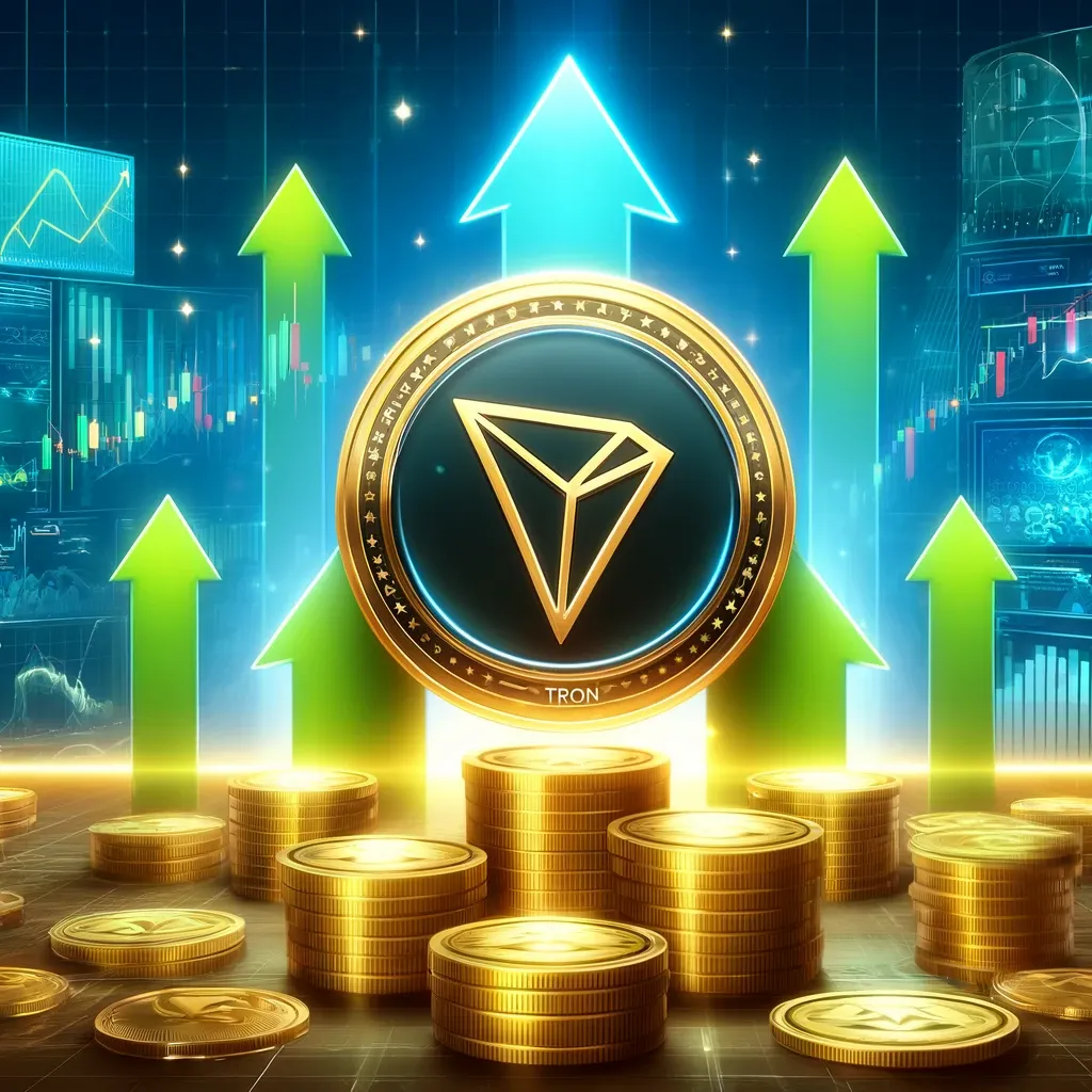 DALL·E 2024-06-12 05.48.00 - A realistic and dynamic illustration of a bullish Tron (TRX) market. The image features the Tron logo prominently displayed with upward-trending graph.webp