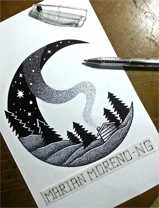 Drawing The Moon Reflects The Beauty Of Nature Black And