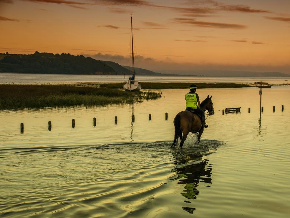 Horse Rider flooded Laugharne - by Steve J Huggett .jpg