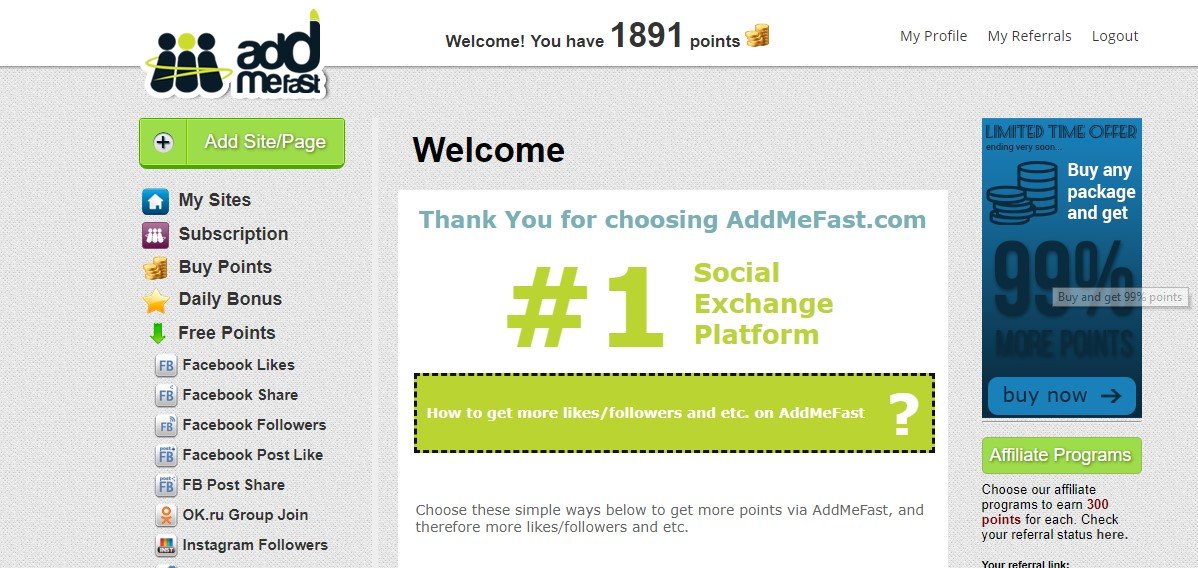  - on addmefast you can get free facebook likes twitter followers