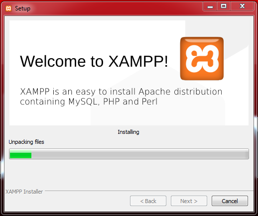 XAMPP installieren - Der Installations Prozess dauert an