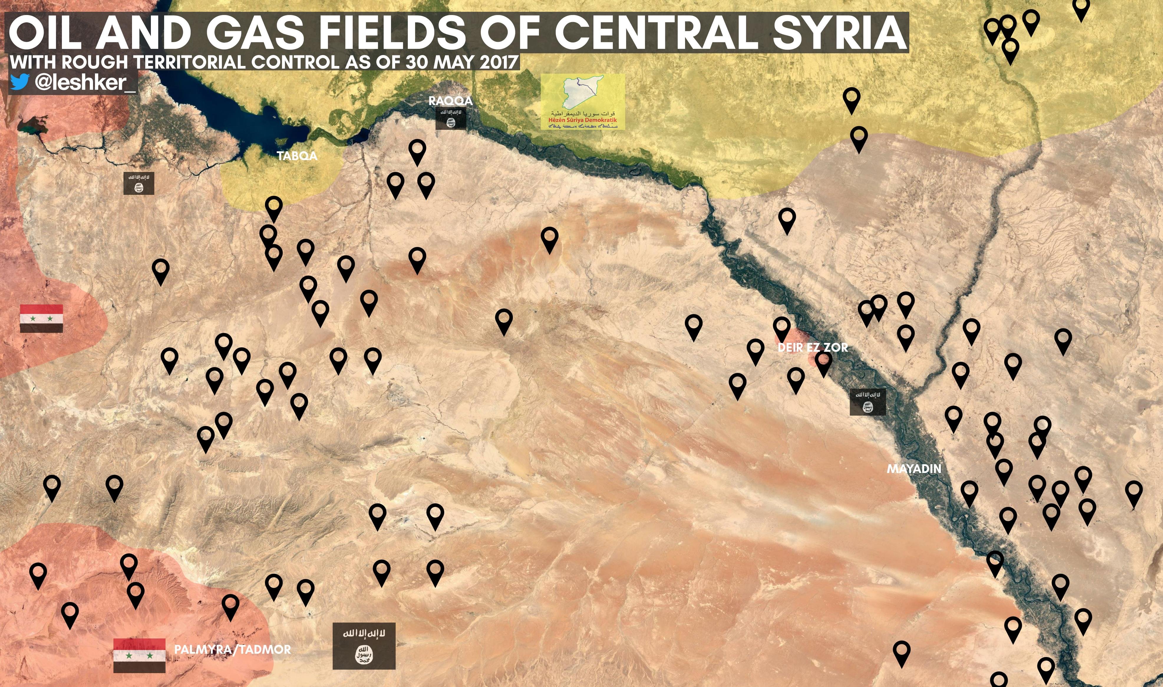 Image result for map of Syrian oil fields east of the Euphrates river