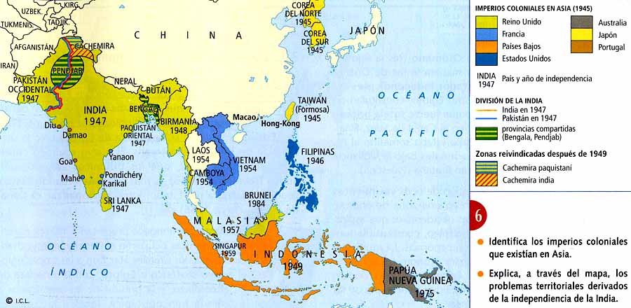Resultado de imagen de descolonizacion de asia