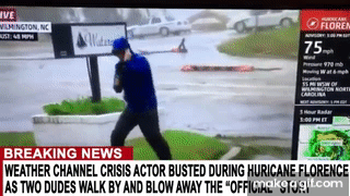 Weather Channel Reporter FAKES HIGH WINDS While Two People Walk By FINE -