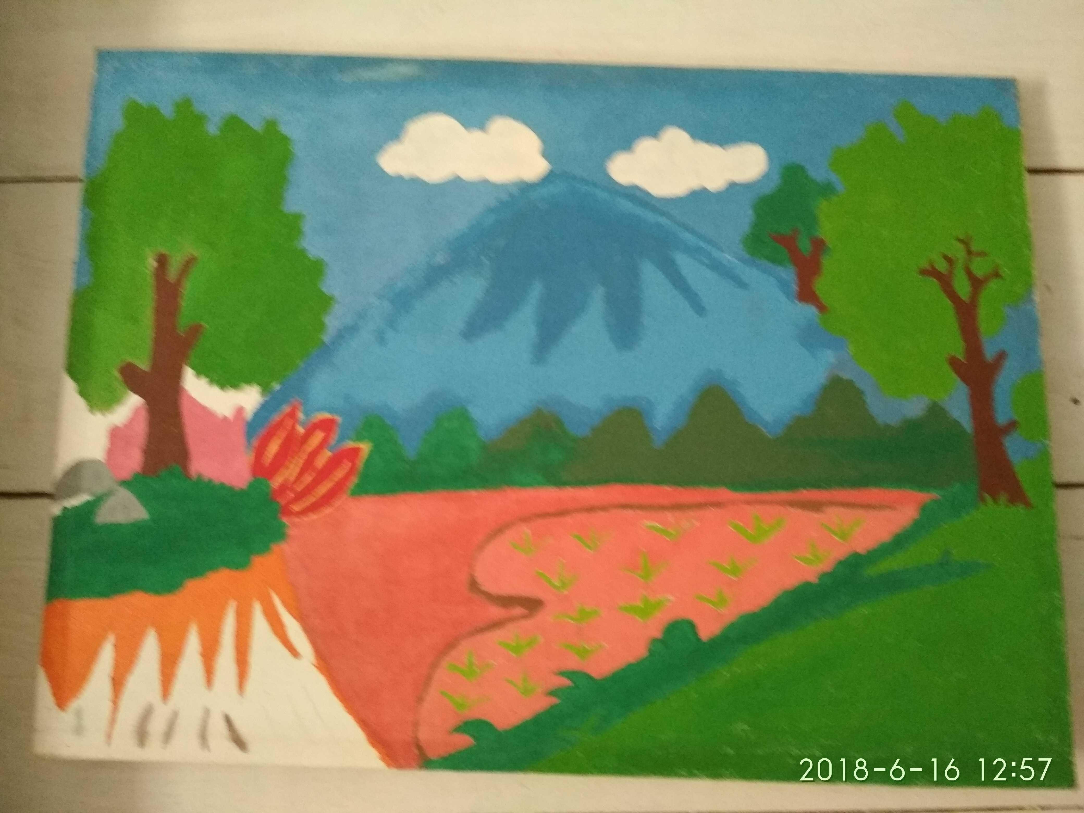 Lukisan Pemandangan Gunung Anak Sd Partiko