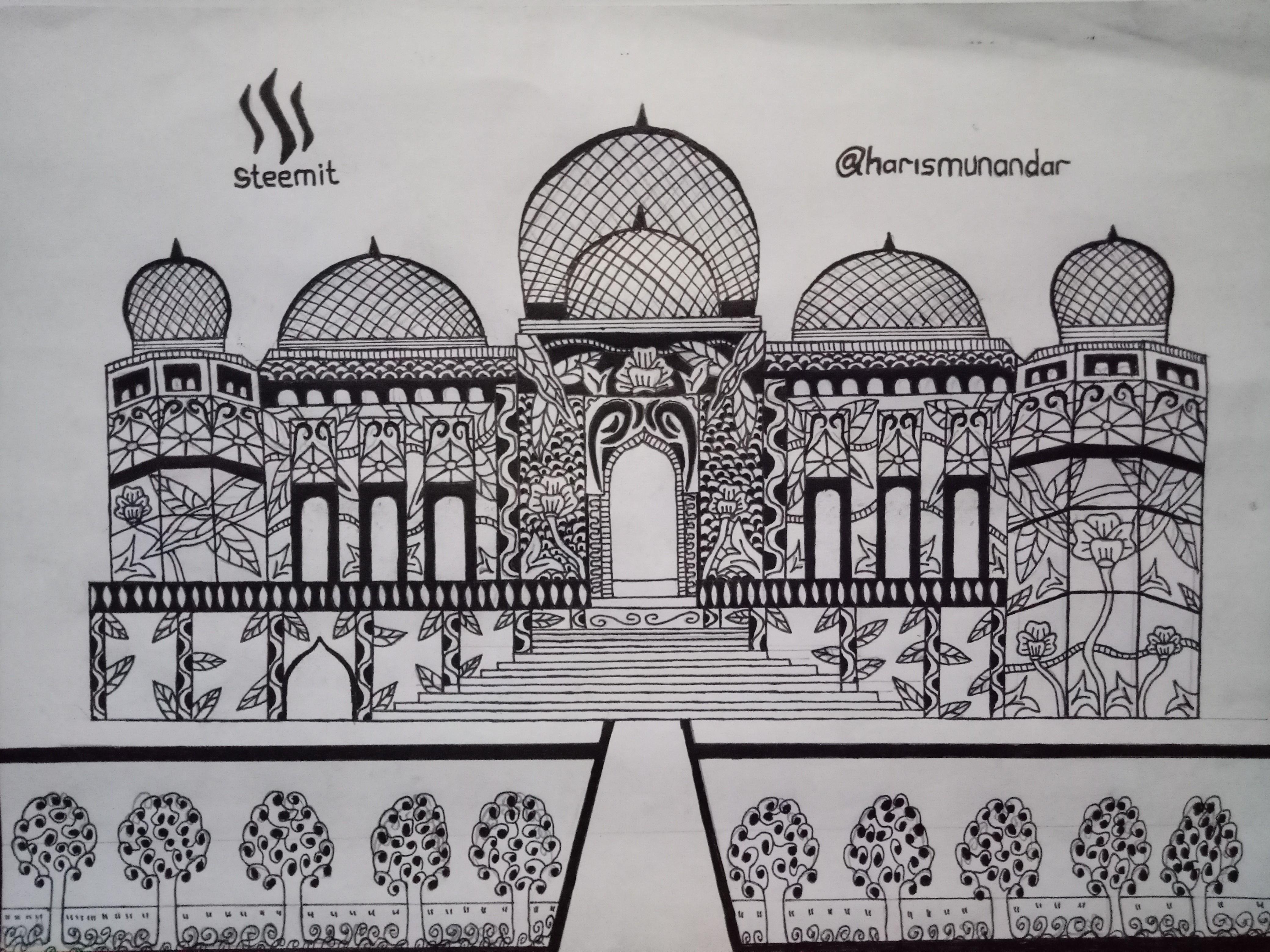 Art Of Drawing Doodle Mosque Mesjid Two Language English