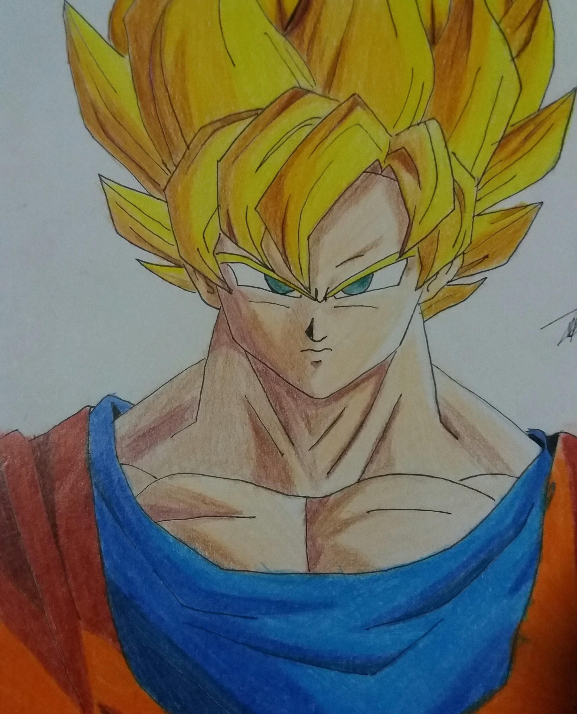 SON GOKU FROM DRAGON BALL Z DRAWING USING COLORED PENCILS STEP BY STEP