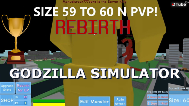 Roblox Godzilla Simulator Size 59 To 60 Pvp Rebirth Xbox One Gameplay Steemkr - godzilla simulator in roblox