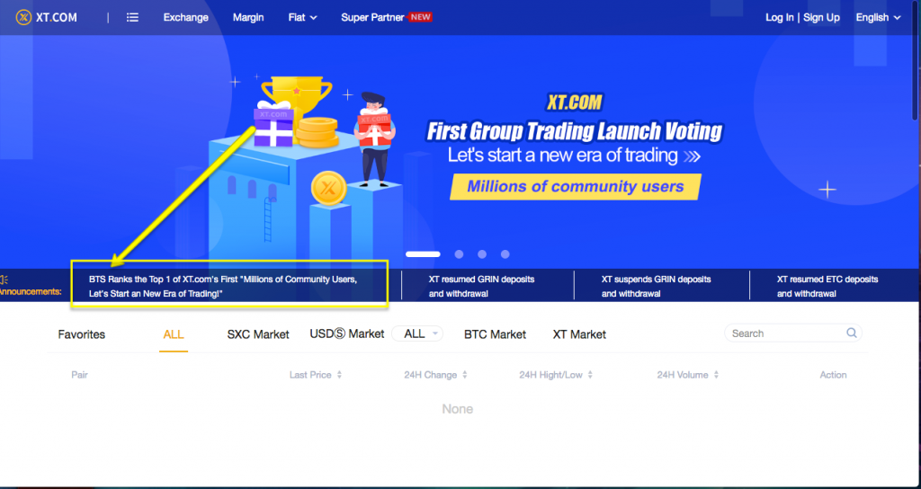 xt.com homepage features BTS ranks top