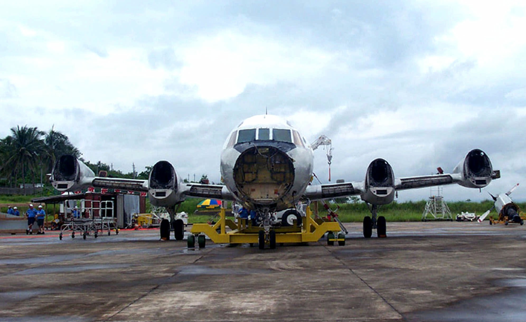 Damaged USAF Orion P3 spy plane