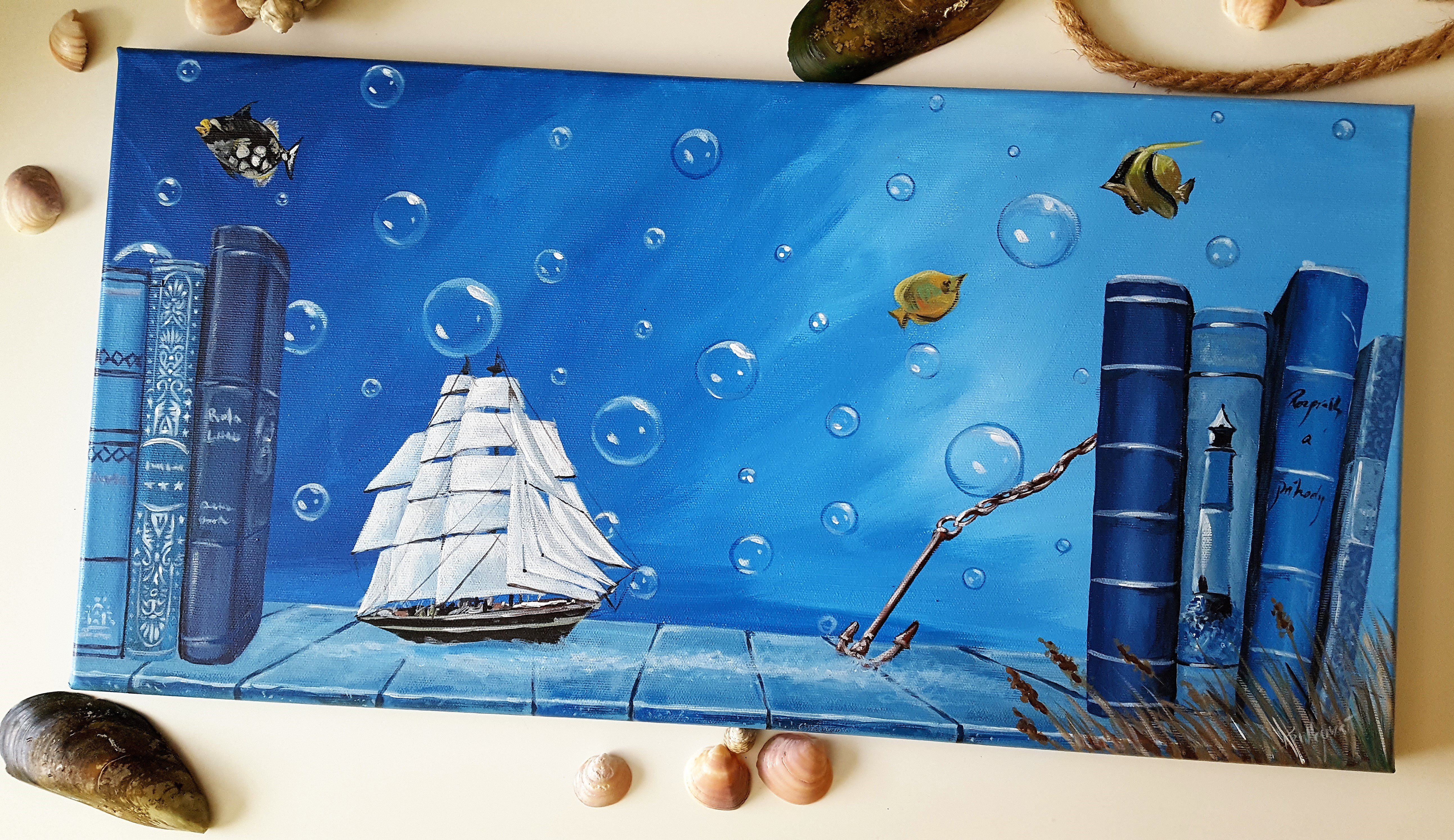 My Art Acrylic Painting Fantastic Sea Bookshelf